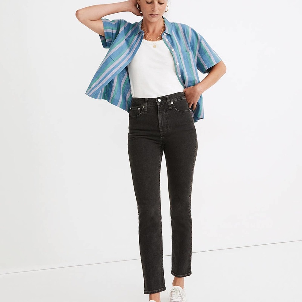 Madewell black rail straight jeans size 27X34 button zipper fly